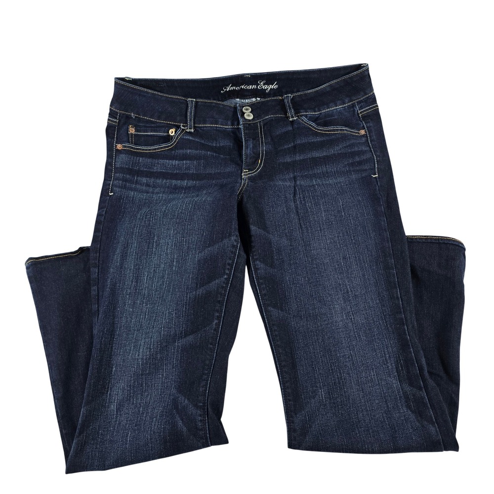 American Eagle Artist Super Stretch Dark Wash Flare Jeans Womens 14 Short Indigo